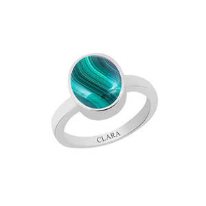 Malachite Daana Firang <b>Silver</b> <b>Ring</b>-9.3cts or 10.25ratti-Elegant Inlay Bezel Setting - Product Image 3