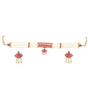 Bijoux indiens pour femmes Ensemble collier ras du cou traditionnel en fausse perle en cristal Boucles d'oreilles Fabrication de bijoux indiens - Product Image 1