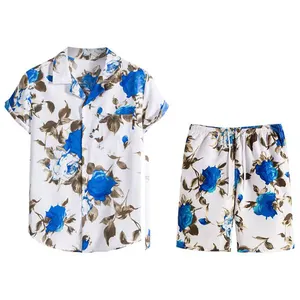 Casual wholesale men beach short 2 pcs set summer turn-down collar 2023 Hawaiian short suits for men