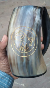 Cuerno de buey para beber vikingo Taza de cuerno auténtico con funda de cinturón de cuero soporte de hierro Taza de cuerno natural DE ARTESANÍA DE LUJO A PRECIO BAJO - Product Image 2