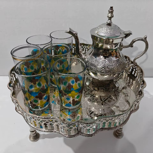 Moroccan Tea Set 6 glasses one tray one <b>teapot</b> in gift box - Product Image 1