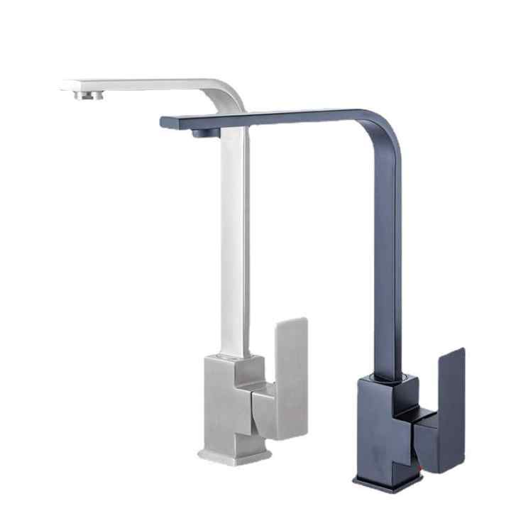 Modern Matt Black Kitchen Faucet Stainless Steel Square Sink Mixer Tap