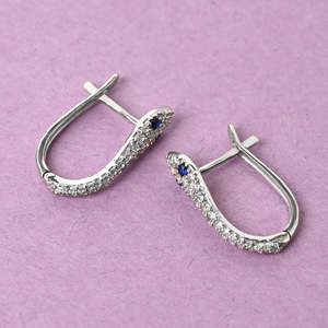 Pendientes de Aro CLARA de Plata de Ley 925 con Diseño de Serpiente de Ojo Azul y Patrón de Animal - Product Image 3