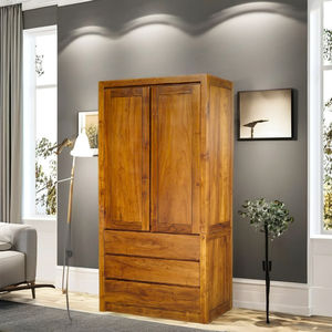 Armario de Teca Sostenible de Estilo Moderno y Sencillo con 2 Puertas y 3 Cajones para Dormitorio, Muebles para el Hogar - Product Image 6