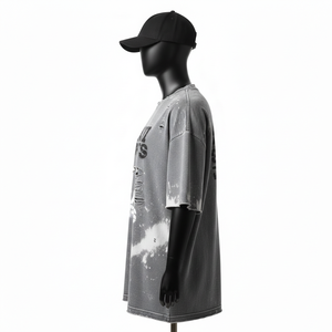 Camiseta Oversize para Mujer, 240 GSM, Algodón Jersey, Lavado Ácido, Gris, Corte Holgado, Estampado con Logo, Camiseta de Algodón para Mujer - Product Image 4