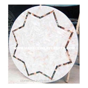 <b>Round</b> <b>White</b> Shiny Mother Of Pearl <b>Table</b> Tops - Product Image 1