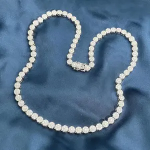 Premium hot selling women's 925 silver moissanite <b>tennis</b> ball <b>chain</b> necklace fashion jewelry in wholesale - Product Image 3