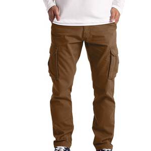 Pantalones Cargo delanteros planos holgados para hombre, cintura elástica sólida informal, trabajo grande y alto con múltiples bolsillos, senderismo al aire libre, Camping - Product Image 1