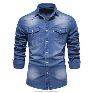 Camisa vaquera de manga larga de primavera para hombre, algodón de alta calidad, elástico, informal, ajustado, ropa de calle, camisas de vaquero para hombre - Product Image 1