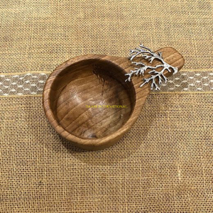 Handmade Wooden <b>Boat</b>-Shaped Serving Bowl with Steel Handle and Spoon Nautical Decorative Oven-Safe Salad Bowl - Product Image 6