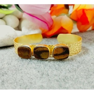 Brass Gold Plated Fashion Cuff <b>Bracelets</b> with Gemstones Elegant Jewelry Accessory - Product Image 1