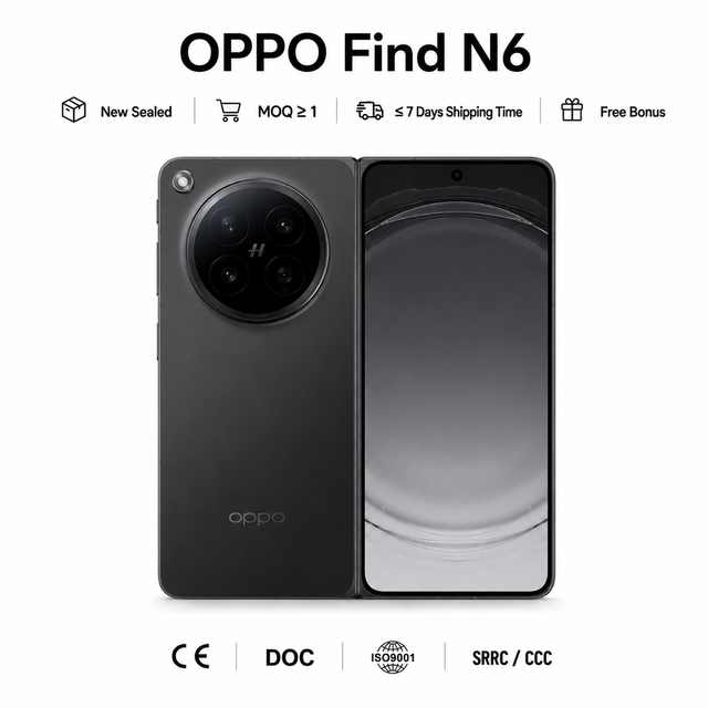 OPPO Find N6 5G Foldable Smartphone Deca Core Snapdragon 8 Gen 5 200MP Quad Camera 6000mAh Battery 120Hz AMOLED 16GB 1TB CDMA