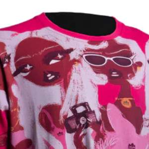 T-shirt graphique Mean Girls pour hommes et femmes, rose vif, motif abstrait de visage, design oversize, en coton, tendance - Product Image 3