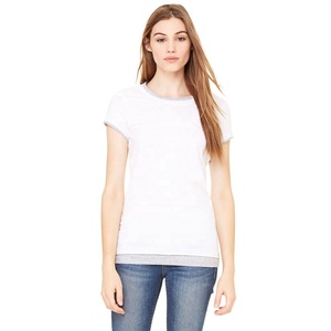 Bella + Canvas Blanco/Rojo 1007 MUJER BABY RIB MANGA CORTA RINGER TEE 100% Airlume algodón señora Camiseta transpirable - Product Image 4