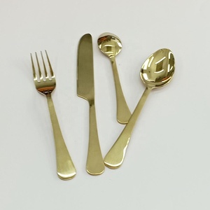Royal Design Flat Handle Round End Stainless Steel Cutlery Set PVD Shiny Gold Polished <b>Dishwasher</b> and Food Safe - Product Image 1