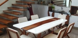 Trắng Epoxy Nhựa Ăn Uống Handmade Cà Phê <span class=keywords><strong>Top</strong></span> Nhà Sông Gỗ Trang Trí Nội Thất Tùy Chỉnh Đồ Nội Thất Bằng Gỗ Trung Tâm Đại Dương Cạnh Óc Chó - Product Image 2