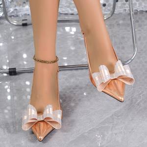 Sandalias de tacón alto con punta fina y un solo botón, estilo floral, para mujer, novedad de verano - Product Image 2