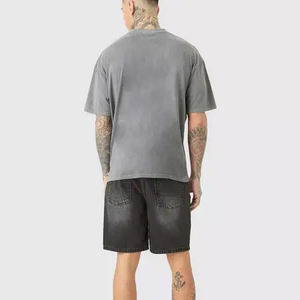 T-shirt à manches courtes décontracté et surdimensionné pour homme personnalisé 100% coton gris 3D Pluff Neck Digital Printed Woven Fabric - Product Image 6