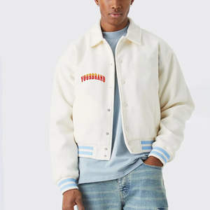 Manteau en laine pour hommes haut de gamme veste bombardier d'hiver solide de haute qualité avec col tournant Style Streetwear universitaire régulier - Product Image 1