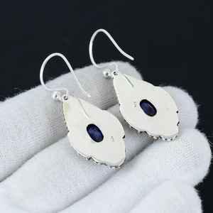 Boucles d'oreilles en argent sterling 925 avec pierre précieuse saphir bleu, bijoux faits à la main, boucles d'oreilles uniques, cadeaux pour elle, cadeaux d'amour - Product Image 6