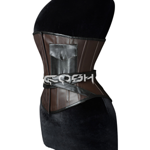 Corsé Steampunk Marrón de Primera Calidad con Correas de Cuero Sintético y Bolsillo Lateral - Product Image 4