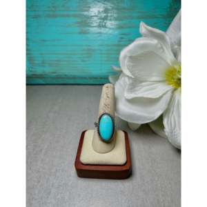 Johnny Dixon Kingman Turquoise & Stainless Steel Solitaire <b>Ring</b> with Gold Plating <b>Adjustable</b> Bezel Setting Gift - Product Image 1