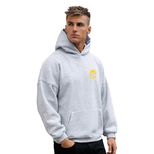 Sudadera con Capucha Extra Grande para Hombre, Color Gris Jaspeado, 50% Algodón, 50% Poliéster, Hombros Caídos, Estilo Urbano, Corte Holgado, Invierno, Tinte Liso - Product Image 5