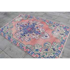 พรมวินเทจ, พรมตุรกีขนาด 4.4x7 ฟุต, พรมขนสัตว์สีชมพู - Product Image 2