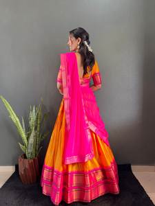 LANCEMENT DU NOUVEAU FESTIVE WEAR LEHENGA CHOLI AVEC TISSU DUPATTA COTON AVEC BIG BORDER TISSÉ TRAVAIL - Product Image 2