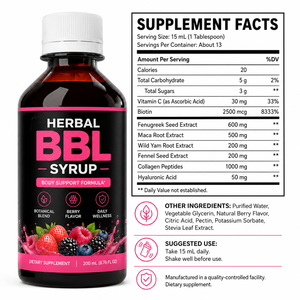 <span class=keywords><strong>Sirop</strong></span> aux herbes avec fenugrec, maca, igname sauvage, fenouil, peptides de collagène, acide hyaluronique, vitamine C, biotine, 200 ml - Product Image 6