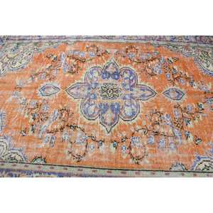 Tapis vintage turc en laine patchwork 6,3x10,1 pieds, avec support en latex écologique, orange et bleu, grand tapis persan - Product Image 5