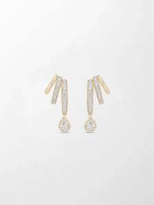 <b>Dangling</b> Drop Claw Lab Grown <b>Diamond</b> <b>Earrings</b> 1.01 Ct GH Color VS Clarity 48 Stones 18K Yellow Gold Delicate Sway Motion - Product Image 1