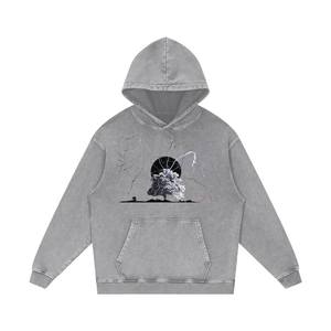 Sweat à capuche hiver homme brodé avec logo personnalisé 100% coton High Street Style Acid Washed Hooded - Product Image 3