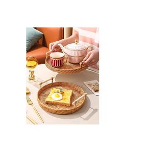 Bandeja de ratán de Calidad exclusiva con bandeja para servir alimentos de forma redonda de trabajo del fabricante en la India - Product Image 3