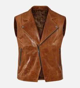 Men's <b>Plus</b> <b>Size</b> Casual Cowhide Leather Waistcoat Breathable Sleeveless Motorbike Vest for Winter OEM Service - Product Image 4