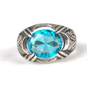 925 Sterling Silver Men's <b>Ring</b> Oval Cut Aquamarine Stone Rhodium Plated Gemstone <b>Ring</b> for Everyday Wear Fine Jewelry IGI - Product Image 4