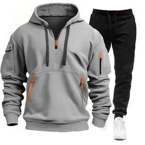 Ocio Fitness Sports Suit Hombres Nueva primavera y otoño Multi-Bolsillo Cremallera Sudadera con capucha + Pantalones de chándal Conjunto de jogging de dos piezas coreano - Product Image 6