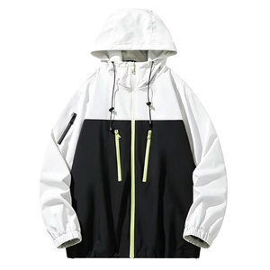 Chaqueta con Capucha para Hombre de Alta Calidad, Color Personalizado, Impermeable, Estilo Deportivo, Cierre de Cremallera, Blanca y Negra, de Poliéster, para Primavera y Actividades al Aire Libre - Product Image 2