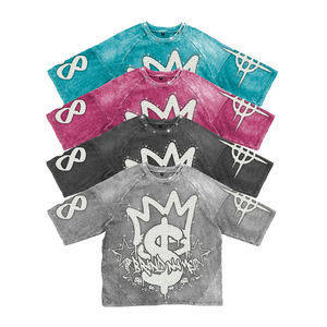 Cổ điển nặng 100% cotton quá khổ T-Shirt axit rửa đen ngắn tay Áo ánh sáng tre dệt kim T-Shirt - Product Image 3