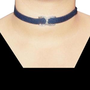 Jeweljunk Trendy Austrian Stone Denim Collier ras du cou Rhodium Chaînes en acier inoxydable Motif géométrique Bijoux chrétiens-1108624 - Product Image 1