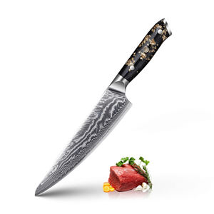 Venta al por mayor pedidos a granel personalizados OEM ODM servicio japonés profesional Damasco cuchillo de cocina forjado a mano hoja afilada fija - Product Image 1