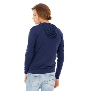 Sudaderas con capucha azul marino con cremallera completa para hombres y mujeres unisex de buena calidad y bajo precio Sudadera ligera con capucha - Product Image 3