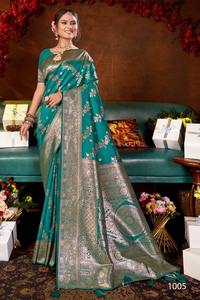 Elegantes Saris Indios Modernos Hechos a Mano para Novia, de Satén de Seda, con Bordado Exquisito, Detalles Ornamentales de Zari, Lujosos y Sin Arrugas - Product Image 4