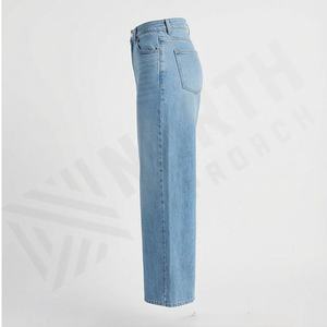 Pantalons en jean larges et décontractés pour femmes, en coton, couleur personnalisée, respirants, durables, lavage vintage, prix raisonnable, taille plus, mode - Product Image 3