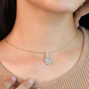 Collier pendentif pierre de lune arc-en-ciel blanc bijoux de pierres précieuses minimalistes élégant collier de pierre de lune cadeau pour les femmes anniversaire - Product Image 6