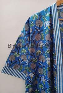 Vestido largo de algodón 100% hecho a mano indio, Kimono de cintura Natural para mujer, suave y cómoda Floral bata de baño, talla libre - Product Image 3