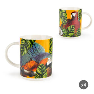 Ensemble de 4 tasses multicolores et à motifs tropicaux, 30 cl, fabriquées en New Bone China par Excélsa - Product Image 1