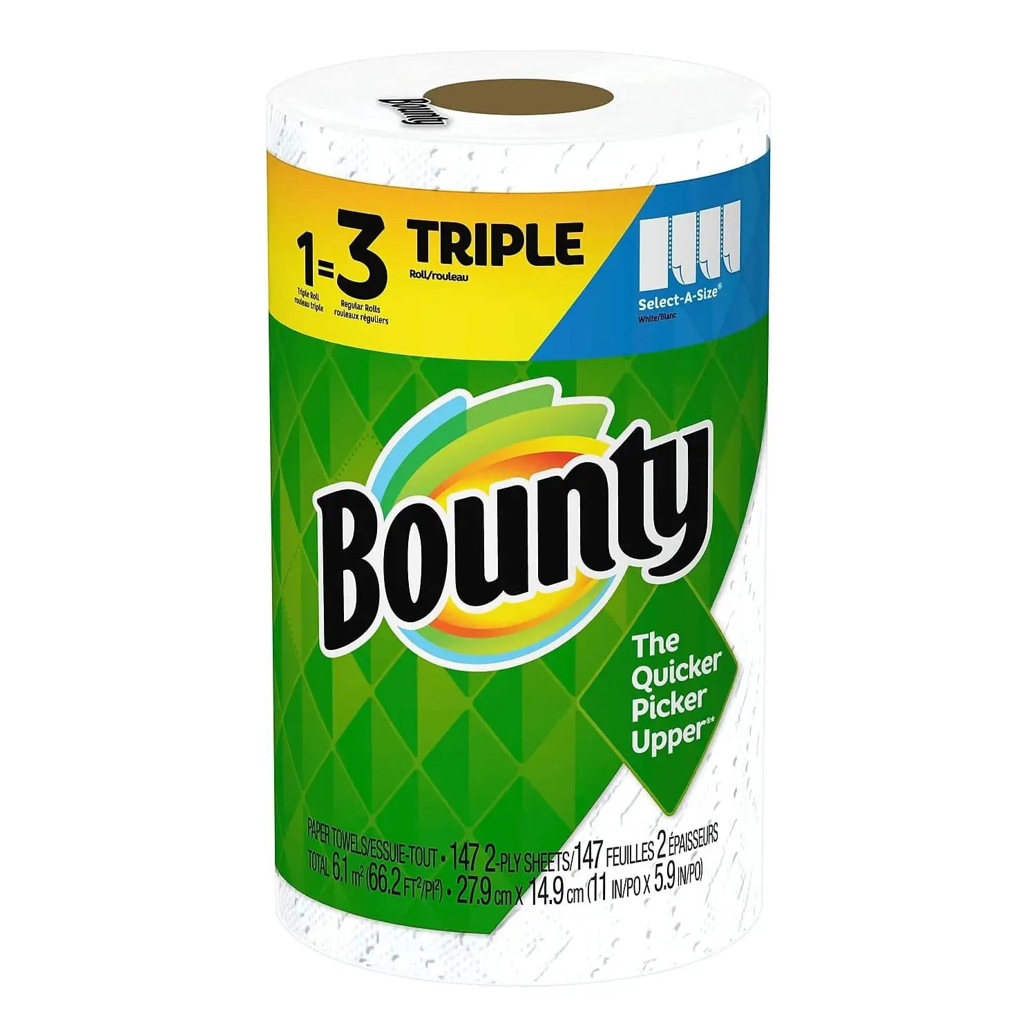 Essuie-tout Premium Bounty Select-A-Size-Triple rouleaux, blanc, 147 feuilles par rouleau (lot de 8) Sélecteur plus rapide