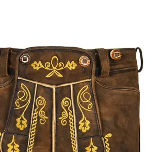 Shorts de basket-ball vintage lavés, nouvelle conception, vente en gros 2026, shorts décontractés pour hommes, Lederhosen bavarois, marron - Product Image 6