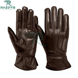 Razorts International Leather <b>Gloves</b> Wrist Length <b>Touchscreen</b> Compatible Thermal Breathable Outdoor Daily Use - Product Image 1
